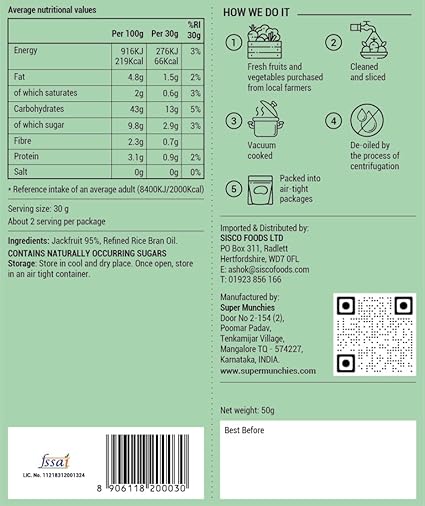 Super Munchies Vacuum Cooked JACKFRUIT Chips, Vegan Healthy Snacks, Gluten-Free & Nut-Free (Pack of 8 x 50g)