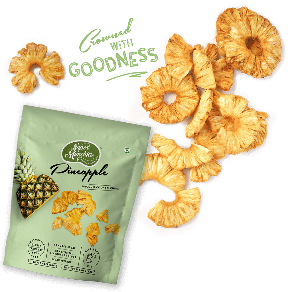 Super Munchies Vacuum Cooked PINEAPPLE Chips, Vegan Healthy Snacks, Gluten-Free & Nut-Free (Pack of 8 x 50g)