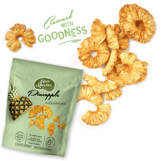 Super Munchies Vacuum Cooked PINEAPPLE Chips, Vegan Healthy Snacks, Gluten-Free & Nut-Free (Pack of 8 x 50g)