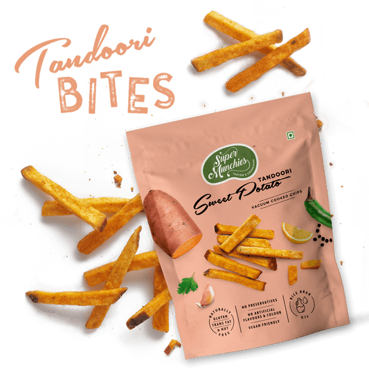 Super Munchies Vacuum Cooked TANDOORI Sweet Potato Chips, Vegan Healthy Snacks, Gluten-Free & Nut-Free (Pack of 8 x 50g)